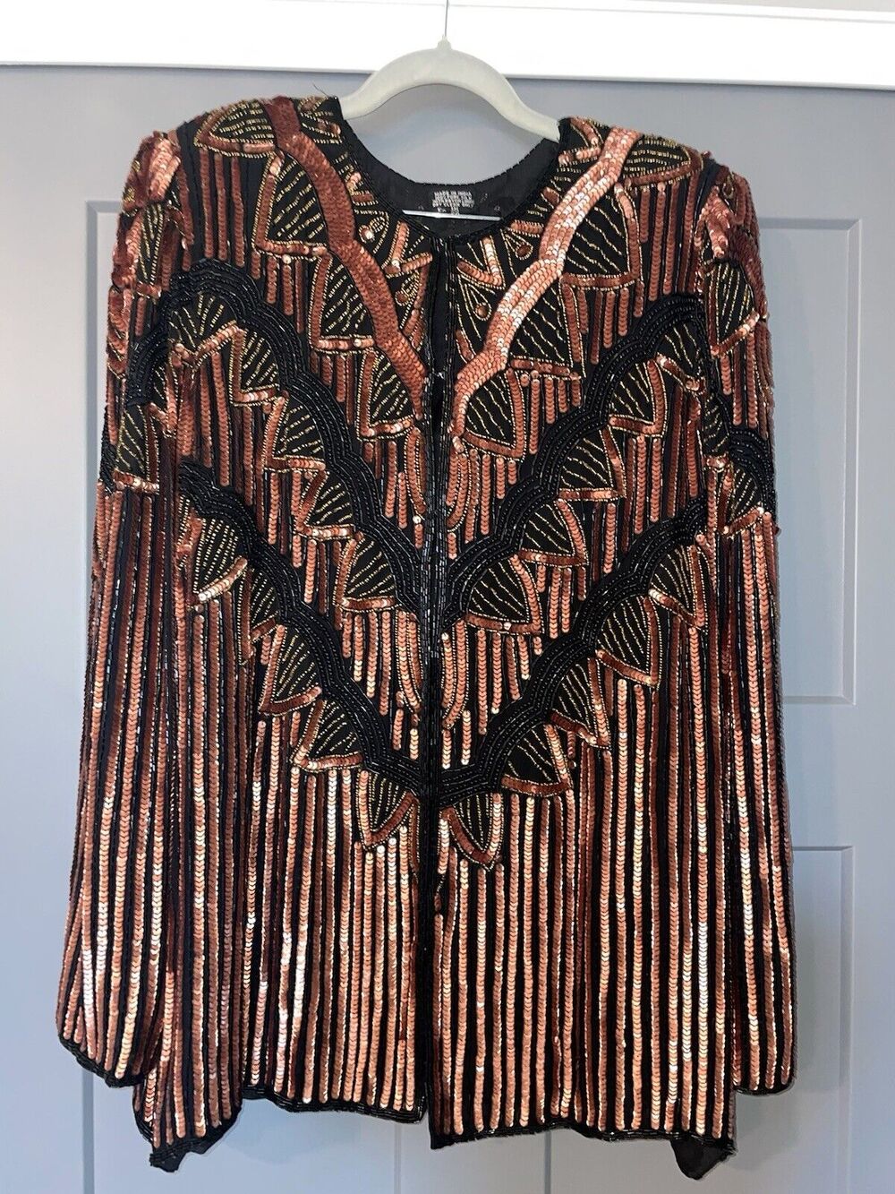 Vintage 1980's Black & Bronze Sequin Bolero Party Fun Jacket Art To Wear Cape 1X